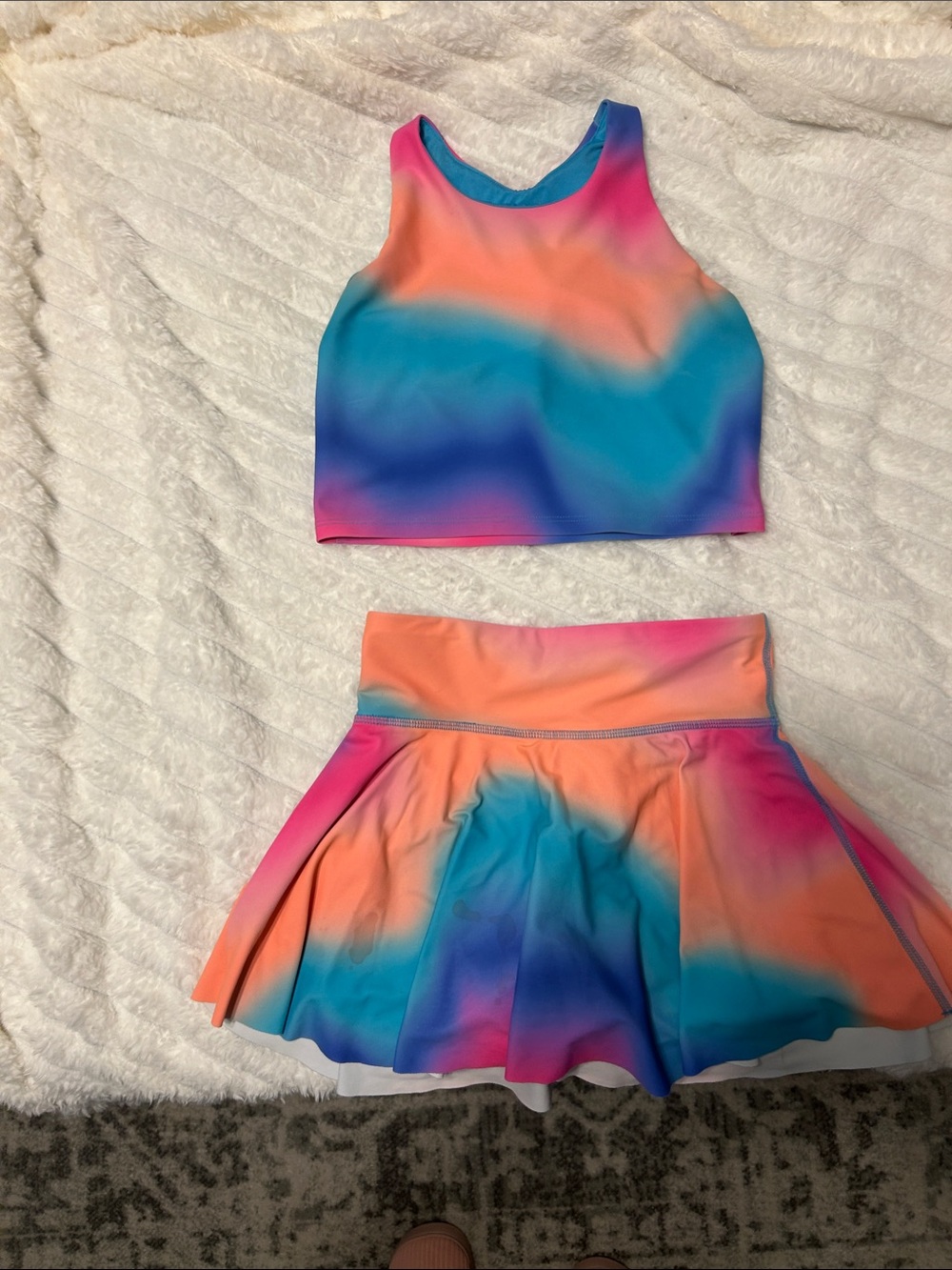 Old Navy Kids Rainbow Ombre Dance Set - Pink Blue Orange Crop Top & Skort